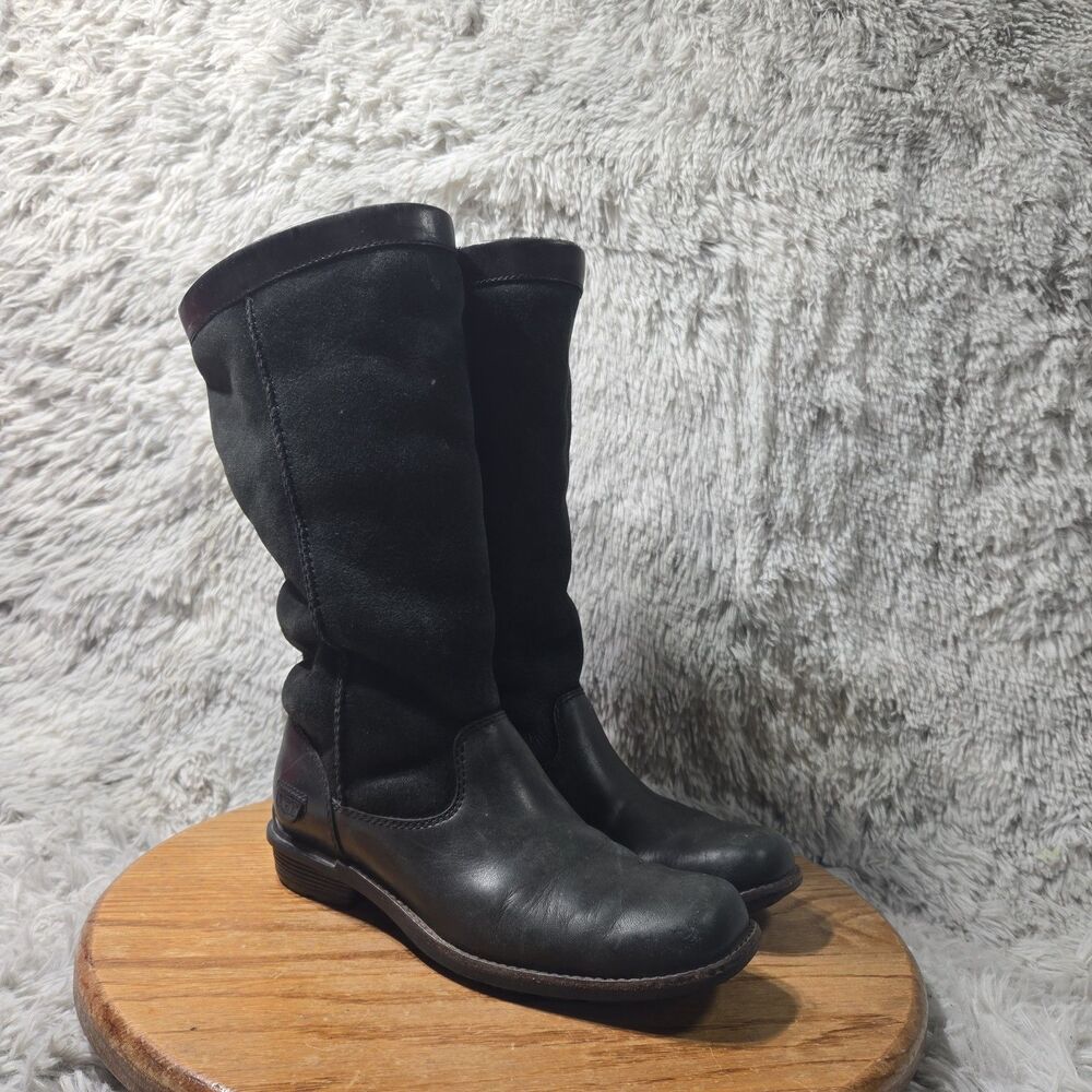 UGG Black Leather Boots Wmns 5 Brookfield Mid Calf Sheepskin Cuffable Boots 5594